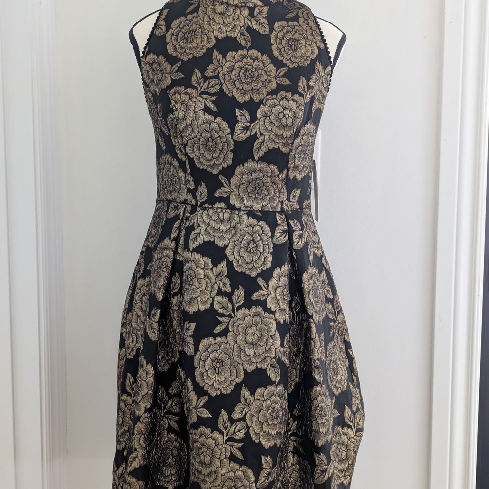 Nanette Lepore Black and Gold Floral Midi Dress